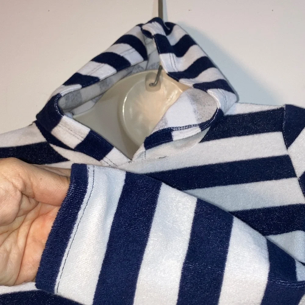 LANDS END Navy and White Striped Kids Hoodie NEW Unisex Size Small 6-7